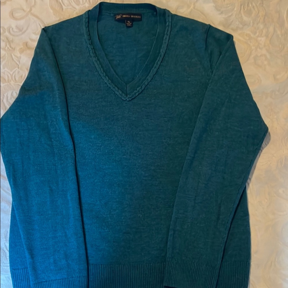 Brooks Brothers 346 teal v neck 100% merino sweater XL